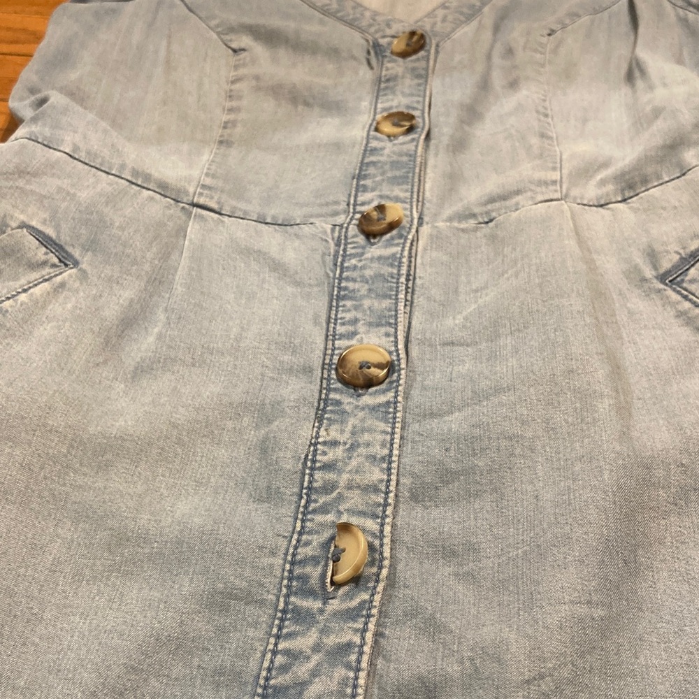 Light Blue Button-Front jean Dress - Picture 3 of 6